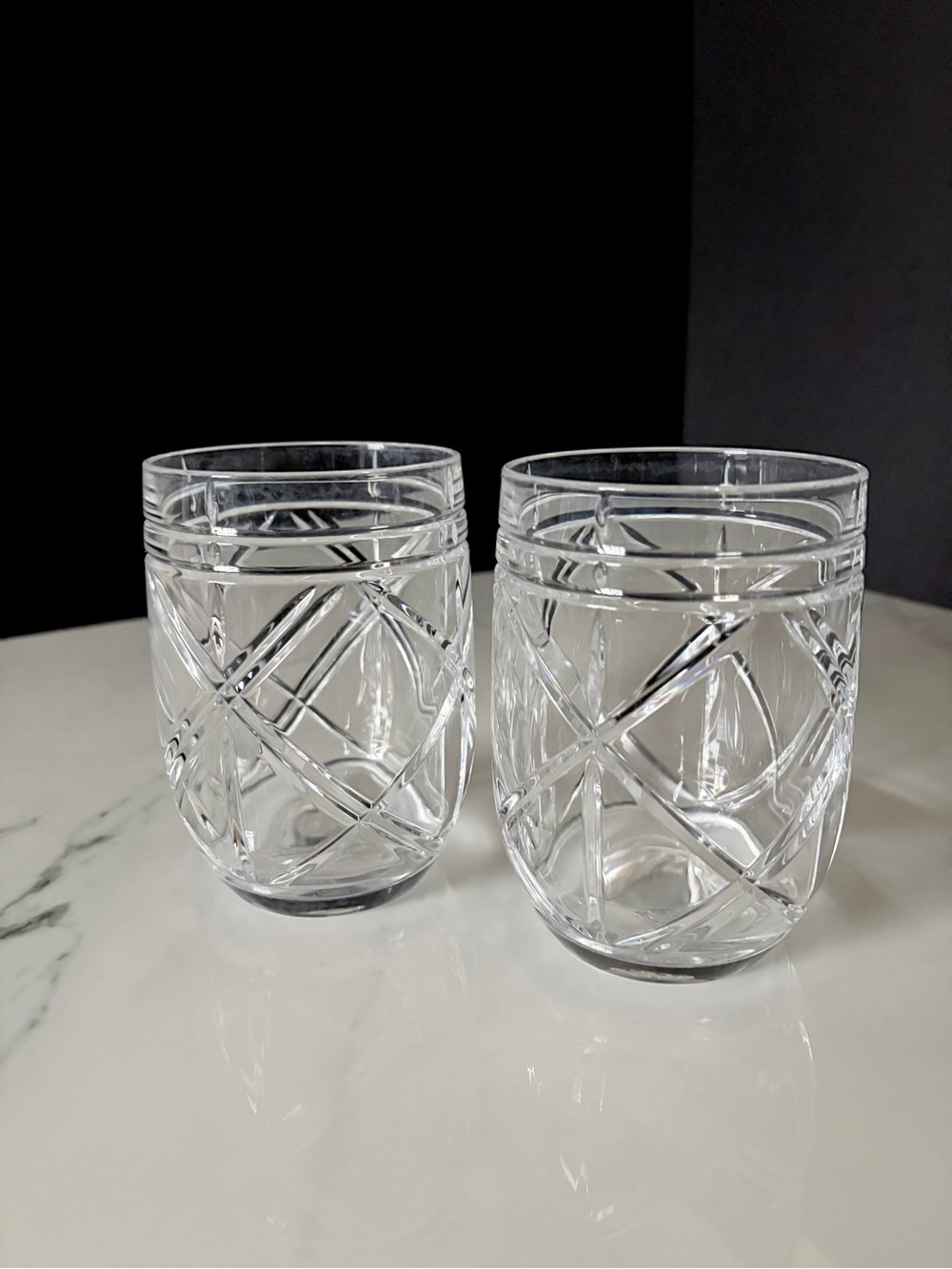 SET of 2 Stemless Wine Glasses - Brogran Cut by Ralph Lauren